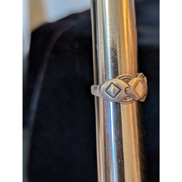 Vintage Signed 925 Sterling Turquoise & MOP Diamond Inlay Band Ring Size 6.75 - Picture 6 of 10